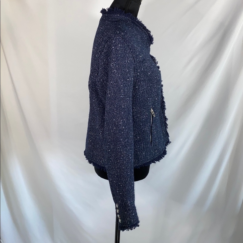 Blank NYC Navy Tweed Moto Jacket Blue Size XL - Picture 8 of 13